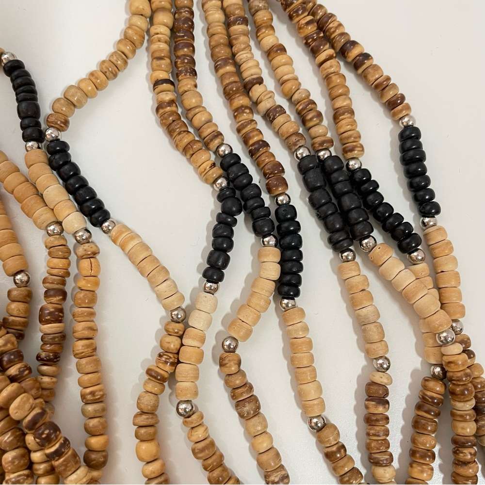 Vintage Real Wood Boho Natural Southwestern Summer Festival Statement Necklace - Picture 7 of 9